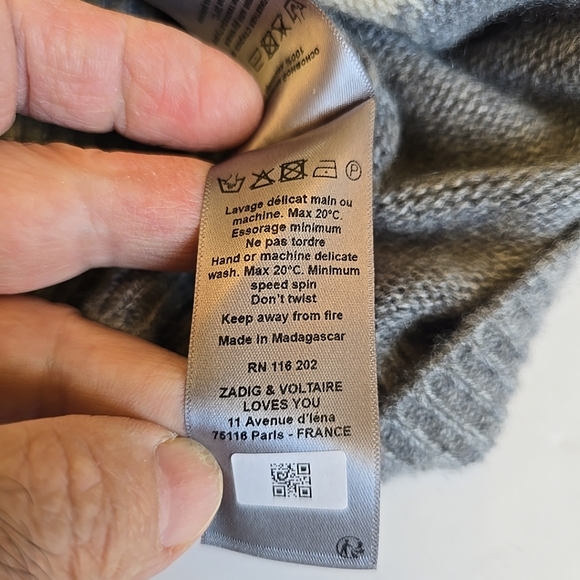Zadig & Voltaire 100% Cashmere Markus C Star Sweater Grey Size XS Paris France - Picture 10 of 14